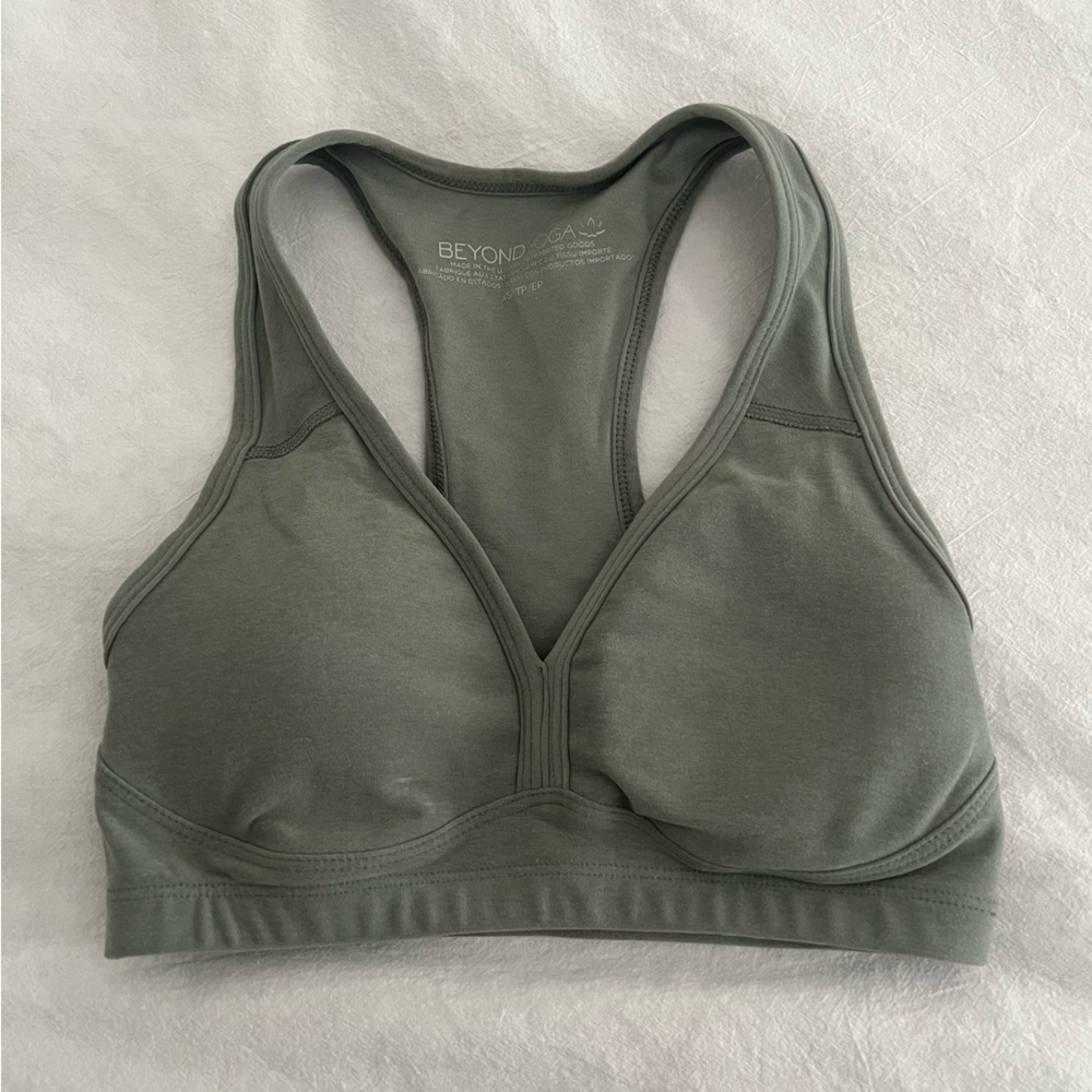 Beyond Yoga Army Green Spacedye Racerback Padded Sports Bra
